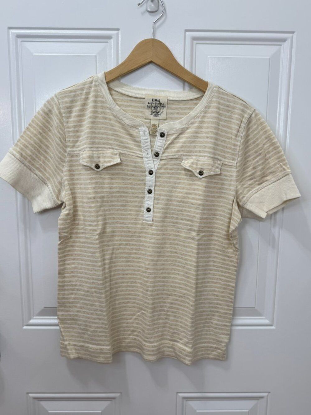 Lauren Jeans Co Ralph Lauren Striped Henley Top Tan Cream Size L - Picture 2 of 8